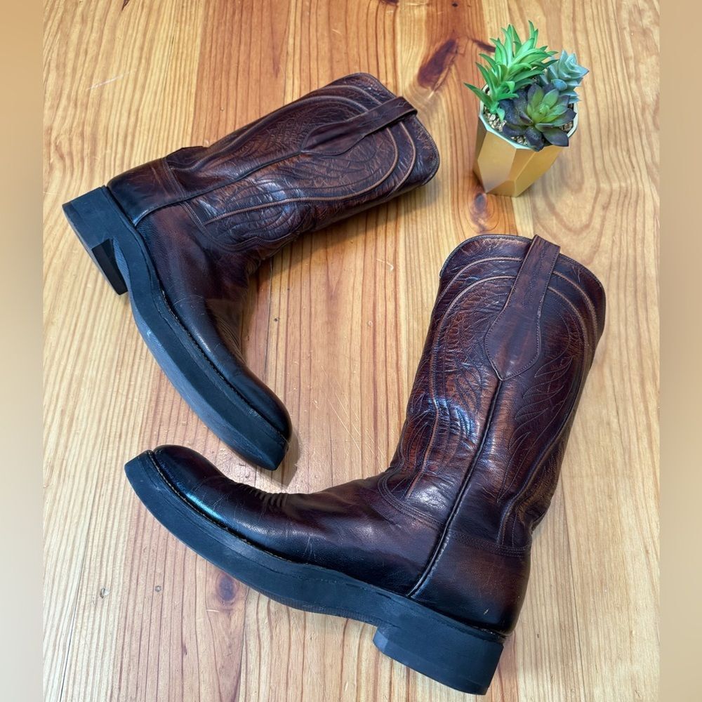 Lucchese San Antonio 2083ZZ Cowboy Boots 10A Goatskin Leather Square Toe